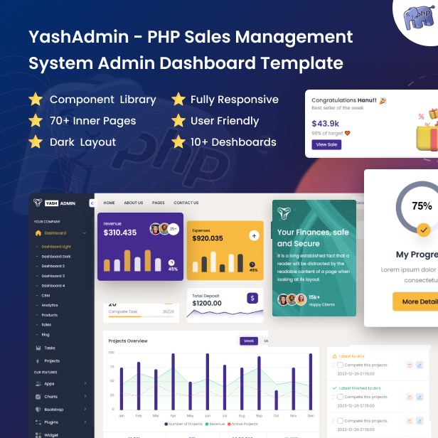 YashAdmin - PHP Sales Management System Admin Dashboard Template